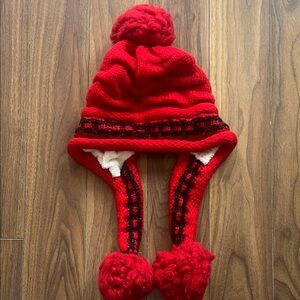 Cozy Red Knit Pom-Pom Hat Bonnet Winter